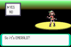 [Image: "So it's EMERALD?", addressing the female protagonist sprite.]