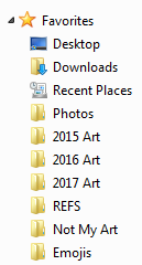 A picture of the sidebar in Windows' file viewing interface, featuring my folders.
