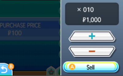 [Pictured: The Sell menu, with ten Poké Balls selected.]
