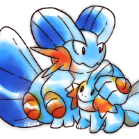 <b>24th December 2015 - Oldie Swampert and Mudkip</b><br>Swampert is so proud of their child! I did this one a lot quicker than previous ones, so it's a little less polished. Still very cute, however!