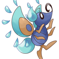 <b>1st April 2016 - Rainsect</b><br>In April 2016, I played the prank of "revealing" new Pokémon. Rainsect is a long-time fakemon of mine, and it was very rewarding drawing it in a more official style. I had particular fun figuring out how to colour and shade its watery horns and wing droplets.