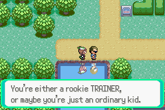 [Image: "You're either a rookie TRAINER, or maybe you're just an ordinary kid.", said by Scott in Petalburg City.]