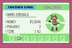 [Image: The protagonist's Trainer Card. They have just one badge, and it's the second one on the list.]