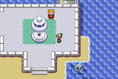 [Image: The protagonist next to the lighthouse in Slateport City.]