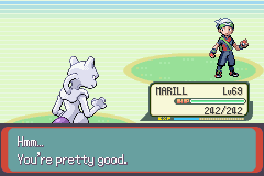 [Image: Brendan, after being defeated by Mewtwo. "Hmm... You're pretty good."]