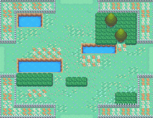 Image: The Meadow area in HeartGold and SoulSilver's Safari Zone. It's filled with flowers.