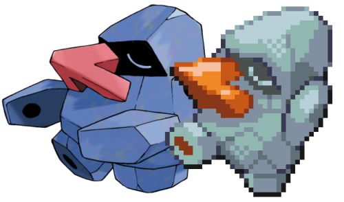 [Image: Nosepass' R/S sprite and official artwork, pictured together at last.]