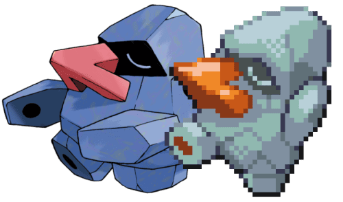 [Image: Nosepass' R/S sprite and official artwork, pictured together at last.]