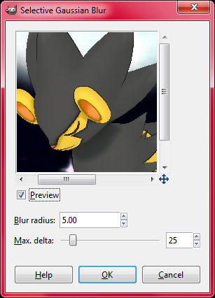 [Pictured: The Selective Gaussian Blur interface in GIMP.]