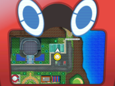 [Pictured: Rotom's map, with the player icon outside of the Thrifty Megamart,]