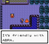 [Pictured: Pictured: In the daycare center yard, with two Pokémon and the dialog box: 'It's friendly with ABRA.']