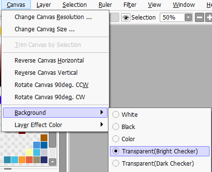 [Pictured: The Canvas, Background and Transparent options as detailed above.]